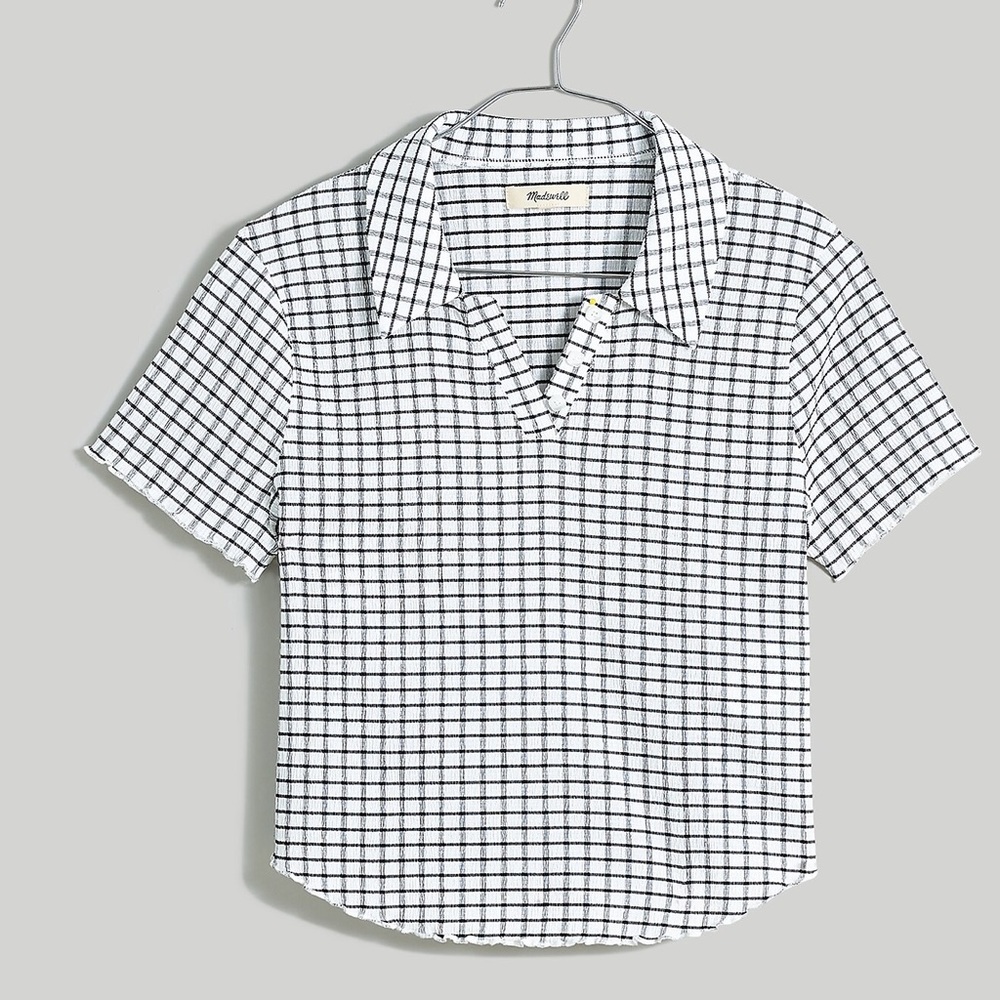 NWT Madewell Crinkle Polo Crop Tee in Lighthouse white/black Medium